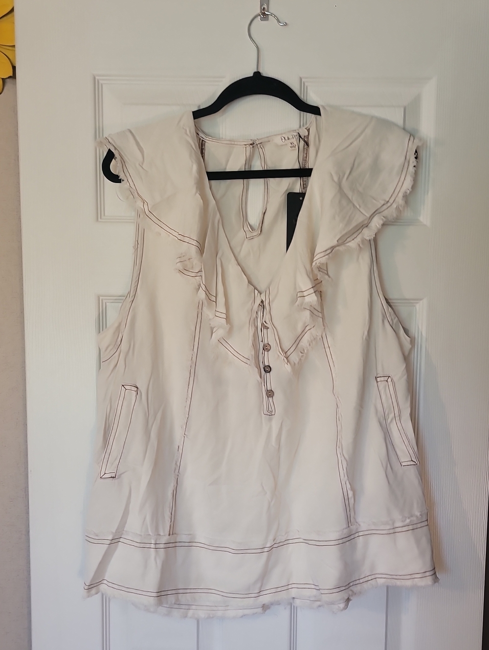 Oli & Hali Cream Ruffled V-Neck Sleeveless Tunic